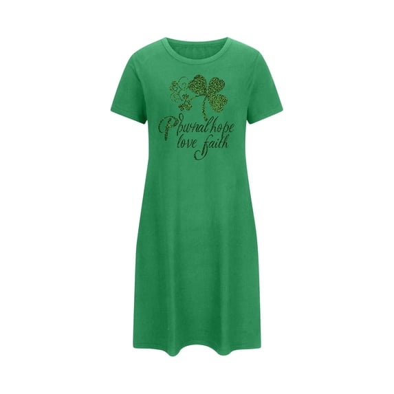 HongQid Nightgowns for Women Short Sleeves Sleep Shirt Crew Neck Night Shirt Plus Size St. Patrick's Graphic lock Sleep Dress