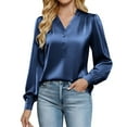 thumbnail image 1 of HongQid Womens Silk Business Dressy Casual Blouses V Neck Long Sleeve Spring Fall Tops Work Trendy Outfits, 1 of 8