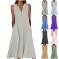 thumbnail image 1 of HongQid Womens Sleeveless Henley Maxi Dress Linen Blend Casual A Line Dress With Pockets Summer, 1 of 5
