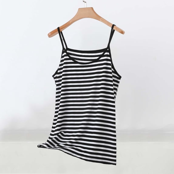 HongQid Womens Striped Leopard Print Tank Tops Crewneck Spaghetti Strap Sleeveless Summer Casual T-Shirts Blouses