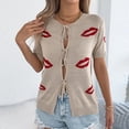 thumbnail image 1 of HongQid Womens Summer Short Sleeve Cardigans Cable Knit Tie Front Button Down Crewneck Lightweight Sweater Tops, 1 of 8