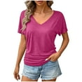 thumbnail image 1 of HongQid Womens Summer T-Shirts Short Sleeve V Neck Dolman Tops with Side Shirring Loose Fit Shirts Spring Fashion, 1 of 9