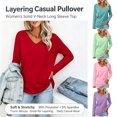 thumbnail image 1 of HongQid Womens T Shirts V Neck Long Sleeve Tshirt Basic Tee Curved Hem Tops Layering Clothes Casual Pullover Tees Spring Fall Daily Solid Lightweight Top, 1 of 6