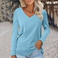 thumbnail image 1 of HongQid Womens T Shirts V Neck Long Sleeve Tshirt Basic Tee Curved Hem Tops, 1 of 5