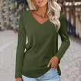 thumbnail image 1 of HongQid Womens T Shirts V Neck Long Sleeve Tshirt Basic Tee Curved Hem Tops, 1 of 5