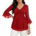 thumbnail image 1 of HongQid Womens Tops 3/4 Sleeve Ruffle Dressy Casual Blouses Double Layers V Neck Tunic Shirt, 1 of 7