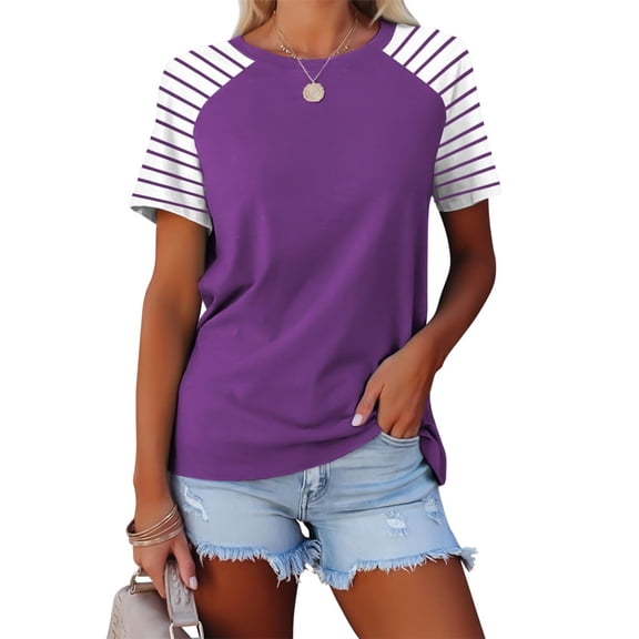 HongQid Womens Tops Summer Short Sleeve Shirts Raglan Striped T-Shirts