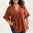 thumbnail image 1 of HongQid Womens Tops V Neck Blouses for Women Dressy Casual Flowy Ruffle Short Sleeve Linen Shirts, 1 of 6