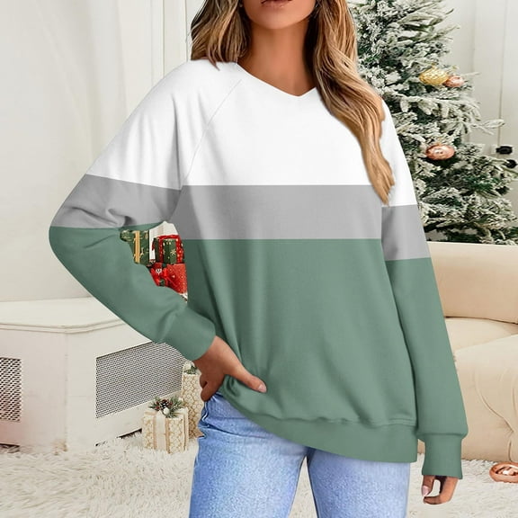 HongQid Womens Tops V Neck Color Block Tee Striped Tunics Long Sleeve Fashion Comfy Shirt Basic Tshirts