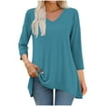 thumbnail image 1 of HongQid Womens Tunic Plus Size 3/4 Sleeve Tops V Neck Casual Long Swing Blouses Shirts Loose Fit Dressy, 1 of 7