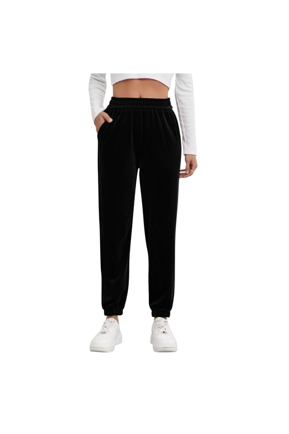 Womens Velour Pants, Straight Leg High Waist Soft Velvet Sweatpants Lounge Pajama Pants with Pockets