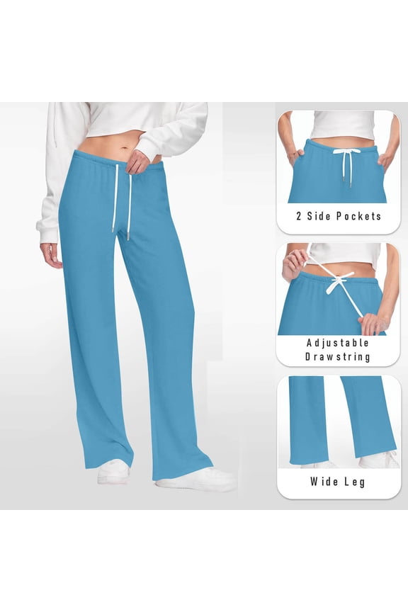 Womens Wide Leg Lounge Pants with Pockets Casual Relaxed Comfy Loose Soft Pajama Pants with Drawstring