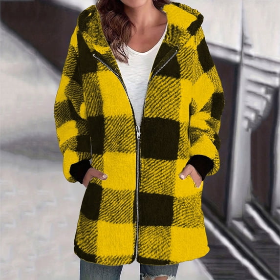 HongQid Womens Winter Long Sleeve Fuzzy Fleece Zip-up Open Front Hooded Cardigans Jacket Coats Outerwear with Pocket