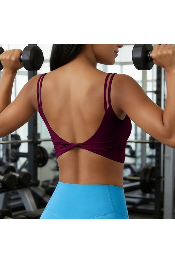 Womens Yoga Bra Double Strap Twist Back Sports Bra High Elastic Shock Absorbing Fitness Gym Active Wear(Without pads)