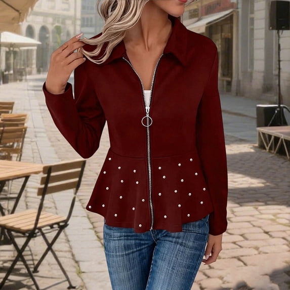 HongQid Womens Zip Up Tunic Sweatshirt Collar Neck Lightweight Jacket Cardigans