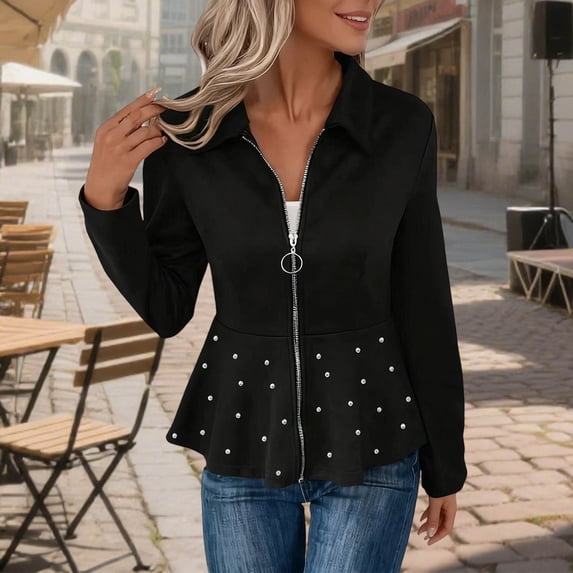 HongQid Womens Zip Up Tunic Sweatshirt Collar Neck Lightweight Jacket Cardigans