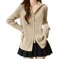 thumbnail image 1 of HongQid Womens Zipper Cardigan Sweaters Fall Clothes Loose Long Sleeve Lapel Knit Pullover Tops Casual Winter Trendy Outfits, 1 of 3