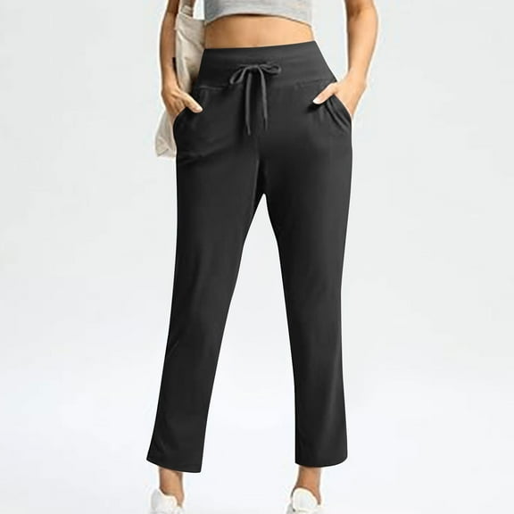HongQid Yoga Pants for Women High Waisted Ankle Pants 2 Pockets 7/8 Athletic Pants with Drawstring for Golf Travel Casual