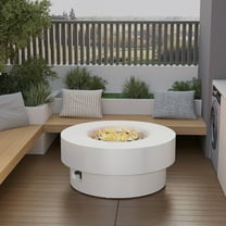 HongTaoK 32.5" Round Propane Fire Pit 50K BTU, Eco-Friendly, Clean Burning with Lava Rock, White