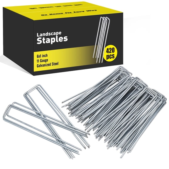HongWay 420pcs 6 Inch Landscape Staples Galvanized Garden Stakes, 11 Gauge U-Shaped Sod Pins Yard Ground Staples for Landscaping Fabric Tent Lawn Truf Fence Irrigation Tube