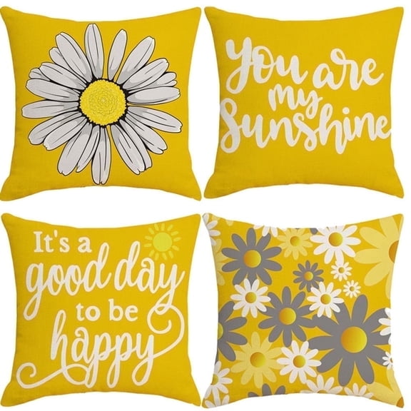 Hongan Set of 4 18x18 inch patio pillows outdoor waterproof, Throw Pillow Covers Decorative Cushion Covers (yellow)
