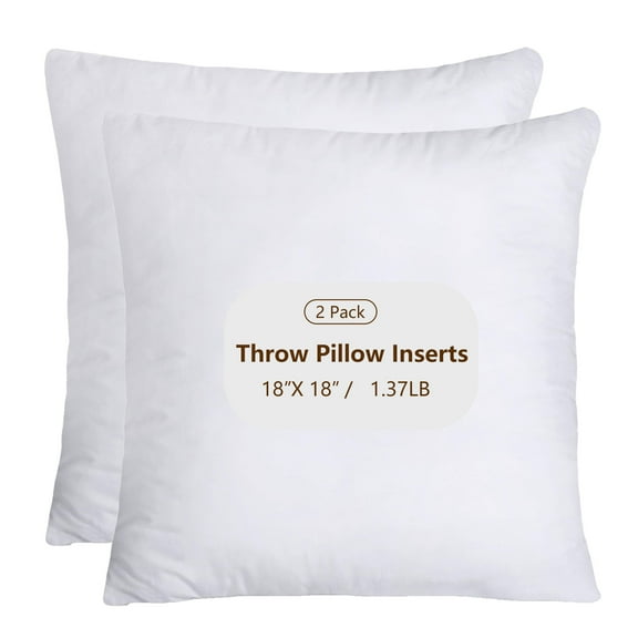 Hongan Throw Pillows Insert (Pack of 2, White) - 18 x 18 Inches Bed and Couch Pillows - Indoor Decorative Pillow Couch Cushion