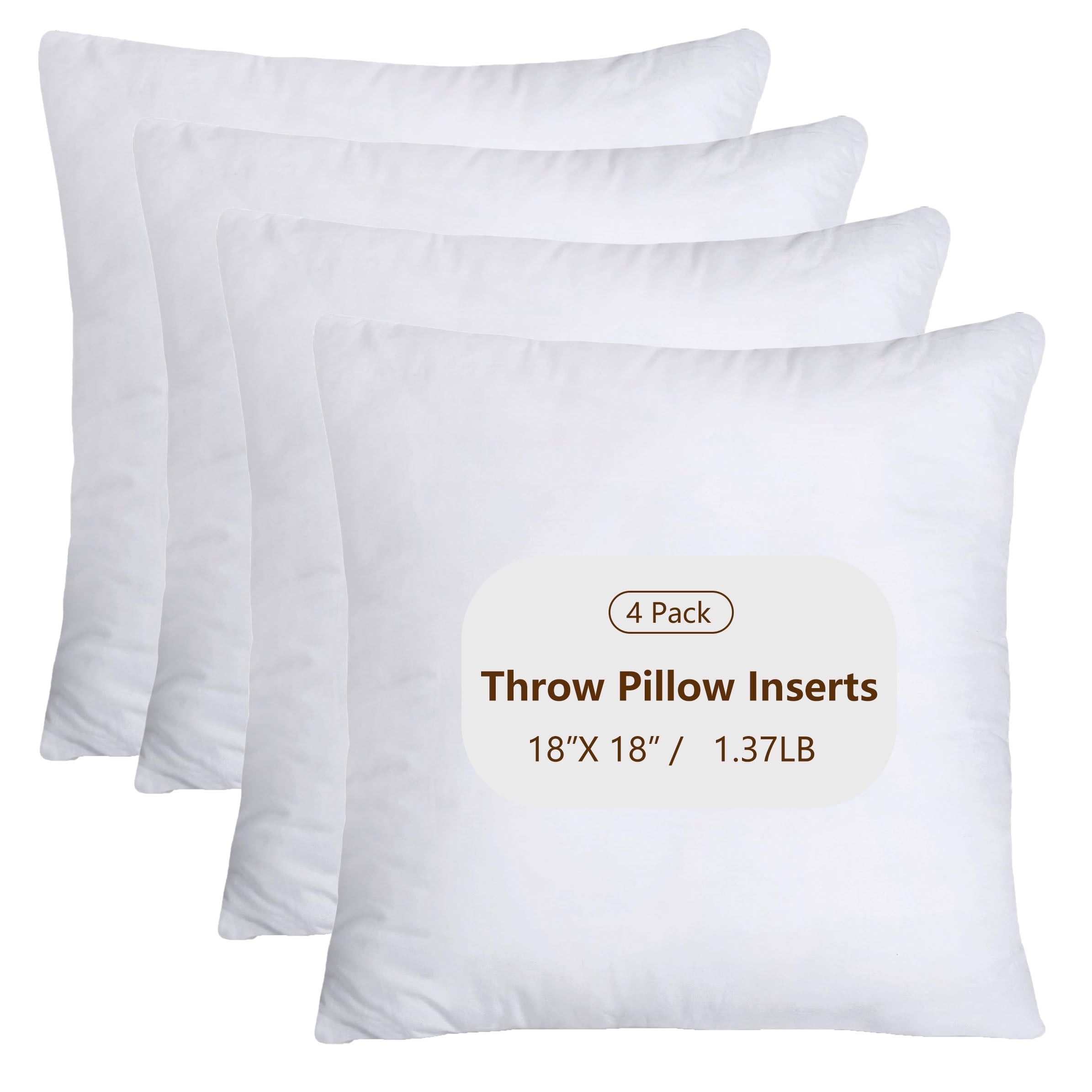 Hongan Throw Pillows Insert (Pack of 4, White) - 18 x 18 Inches Bed and Couch Pillows - Indoor Decorative Pillow Couch Cushion