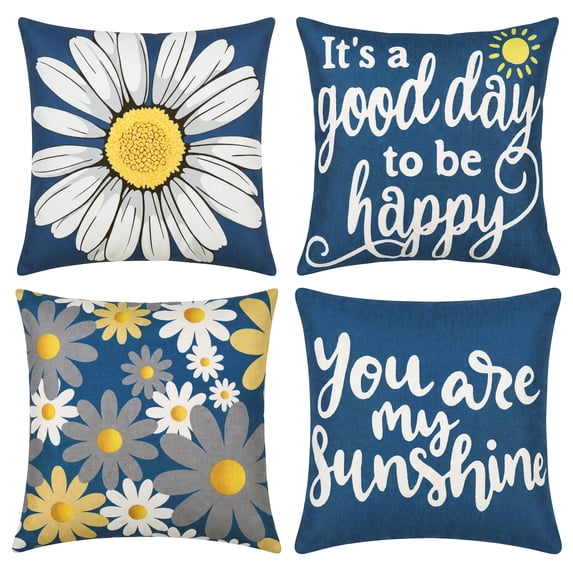 Hongan decorative throw pillow set, 18" x 18", 4 pieces, blue