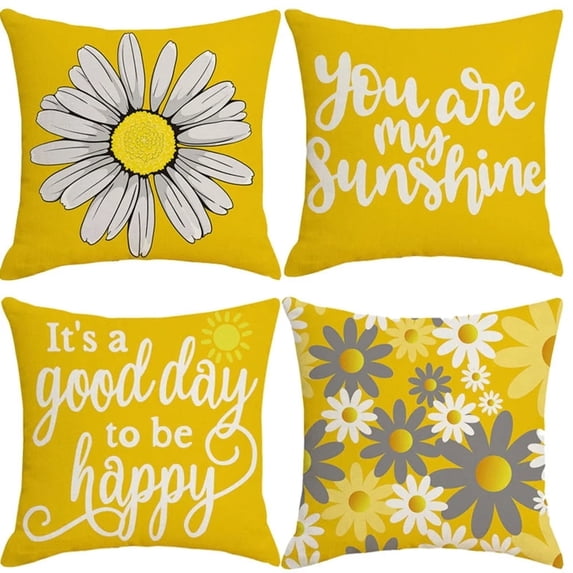 Hongan decorative throw pillow set, 20" x 20", 4 pieces, yellow