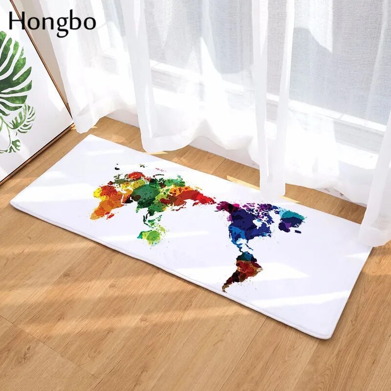 Hongbo Creative 3D Printed World Map Doormat Antislip Water Absorption