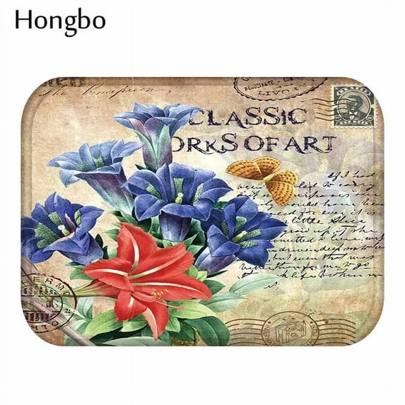 Hongbo Paris London Flower Pattern Anti-Slip Carpet Door Mat Doormat Outdoor Kitchen Living Room Floor Mat Rug