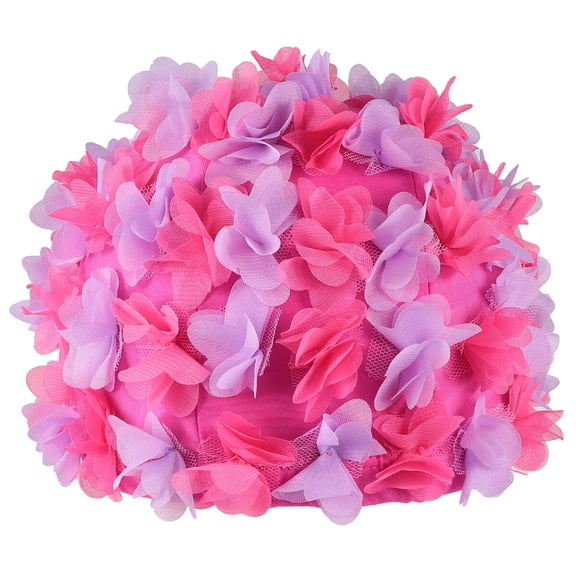 Hongchegh 1PC Women Swim Comfortable 3D Flower Swim Hat Swimming Breathable Swim Hat for Swimming Women Girls (Purple and Rose Red)