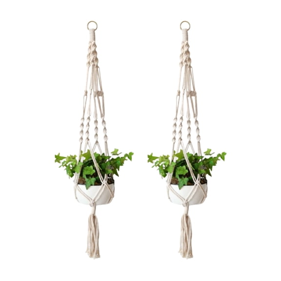Hongchegh 2Pcs Macrame Hanger Cotton Balcony Hanging Planter Rope Decoration Indoor Stand