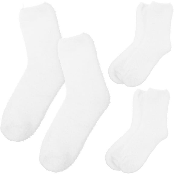 Hongchegh 3 Pairs Solid Color Men Fluffy Slipper Socks Fuzzy Thicken Warm Coral Fleece Home Sleeping Stocking for Winter - Free Size (White)