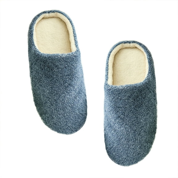 Hongchegh Women's Cozy Furry House Slippers Mens Cotton-Padded Plush Slippers Couples Winter Home Shoes - Size 44/45 (Navy Blue)