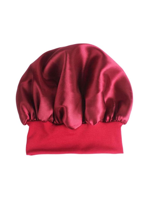 Hongchegh sleeping cap Wide Side Elastic Satin Sleeping Hair Loss Caps Chemotherapy Hats Beanie with Elastic Band for Women and Girls ( 56-58CM Dark Red)