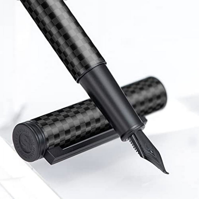 Hongdian Black Carbon Fiber Fountain Pen, Bent Nib Fude Pen for Calligraphy  Writing (Fine to Broad) with Converter and Metal Pen Box Set 