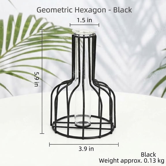 Hongduo Black Column Metal Vase, Modern Decorative Flower Vase for Home, Tabletop Centerpiece, 5.9 in Tall, 1 Pack
