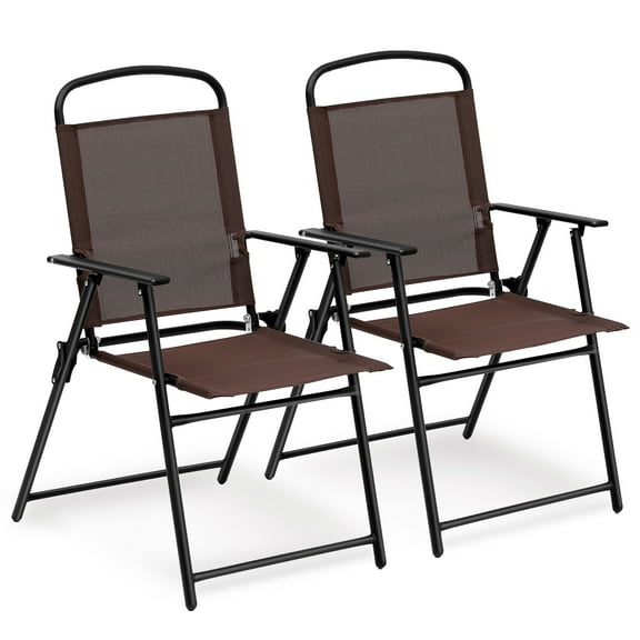 Hongge Patio Steel Indoor/Outdoor Camping Storage Folding Chairs, Brown (Set of 2)
