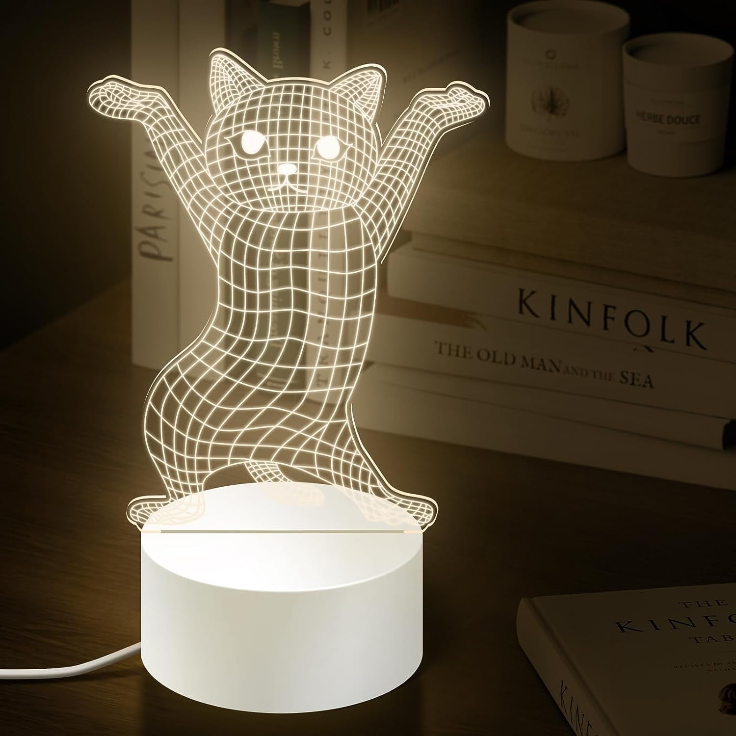 Hggkaie Cute Gifts for Cat Person - Dancing Cat Lamp Cute Illusion Night  Lights Kitty Dimming Room Table Lamp- Novelty Home Decor Unique Birthday  Valentines 3D51-A149 - Walmart.com, image size:1500x1500