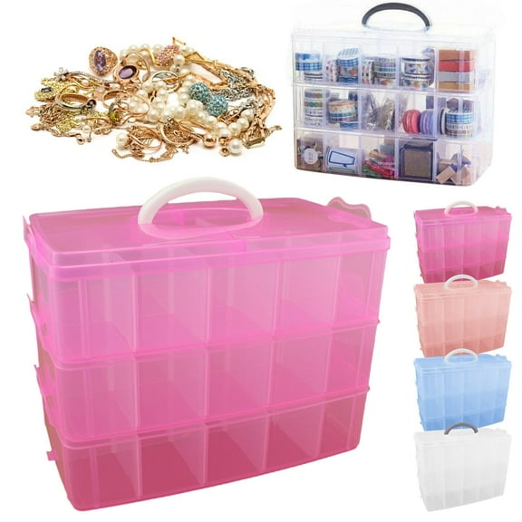 Honglin 30 Grid Plastic Storage Box Pink Organizer for Craft Beads Jewelry Tools Small Accessories, Multi-Purpose Home Desk Organizer Case