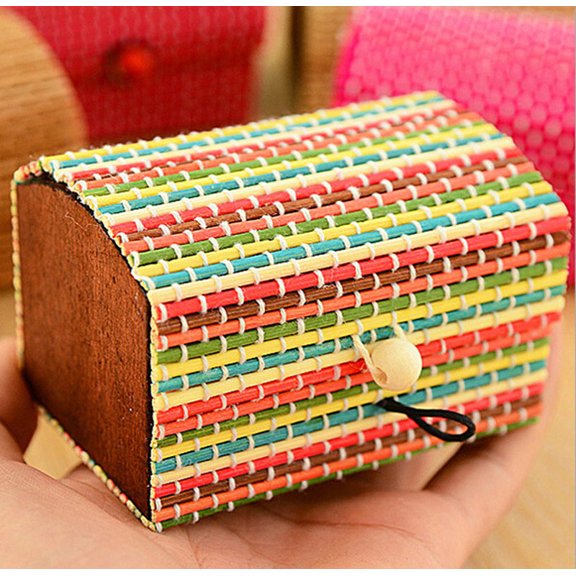 Honglin Large Capacity Bamboo Storage Box Multi-Functional Organizer for Soap Jewelry Cosmetics, Creative Bamboo Vanity Box with Roller Shutter Design, Home Decor Storage Solution