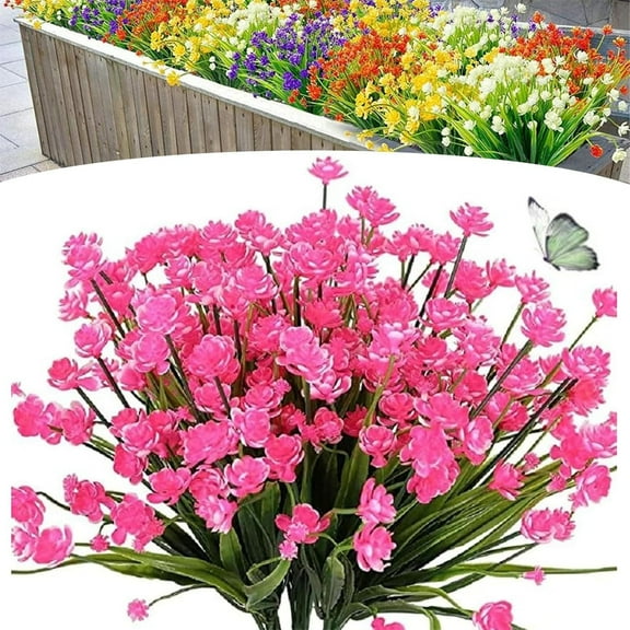 Honglin Pink 2 Bunches Artificial Outdoor Flowers, Realistic Faux Flowers for Indoor & Outdoor Decor