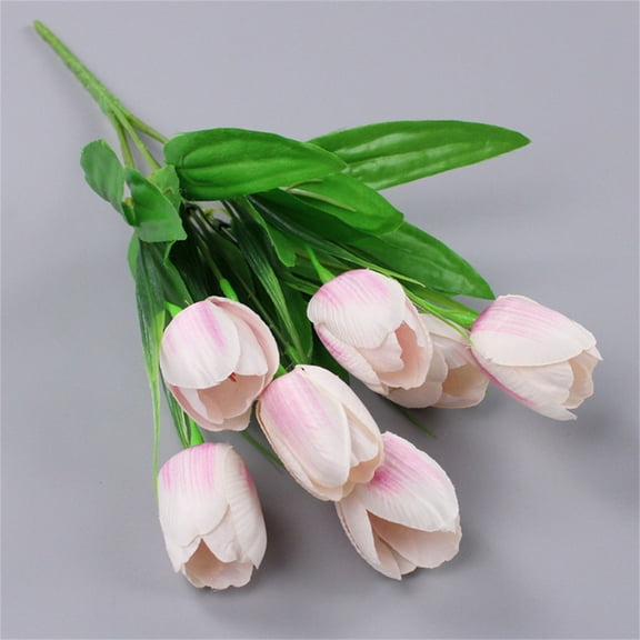 Honglin Pp1 37Cm Artificial 7-Heads Mini Tulip Bouquet, Silk Flowers for Wedding & Outdoor Decor