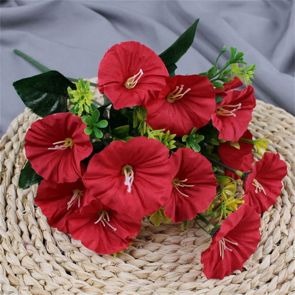 Honglin Red Artificial Morning Glory Flowers, Silk Fake Flowers for Wedding & Home Soft Decoration