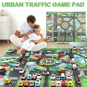 Hongssusuh Toys Kids Rug City Road Traffic System Playmat Rugs， Kids Carpet with Rubber Backing,Street Play Mat Great for Playing with Cars for Bedroom Playroom - Non-Slip Have Safe Nursery Rug