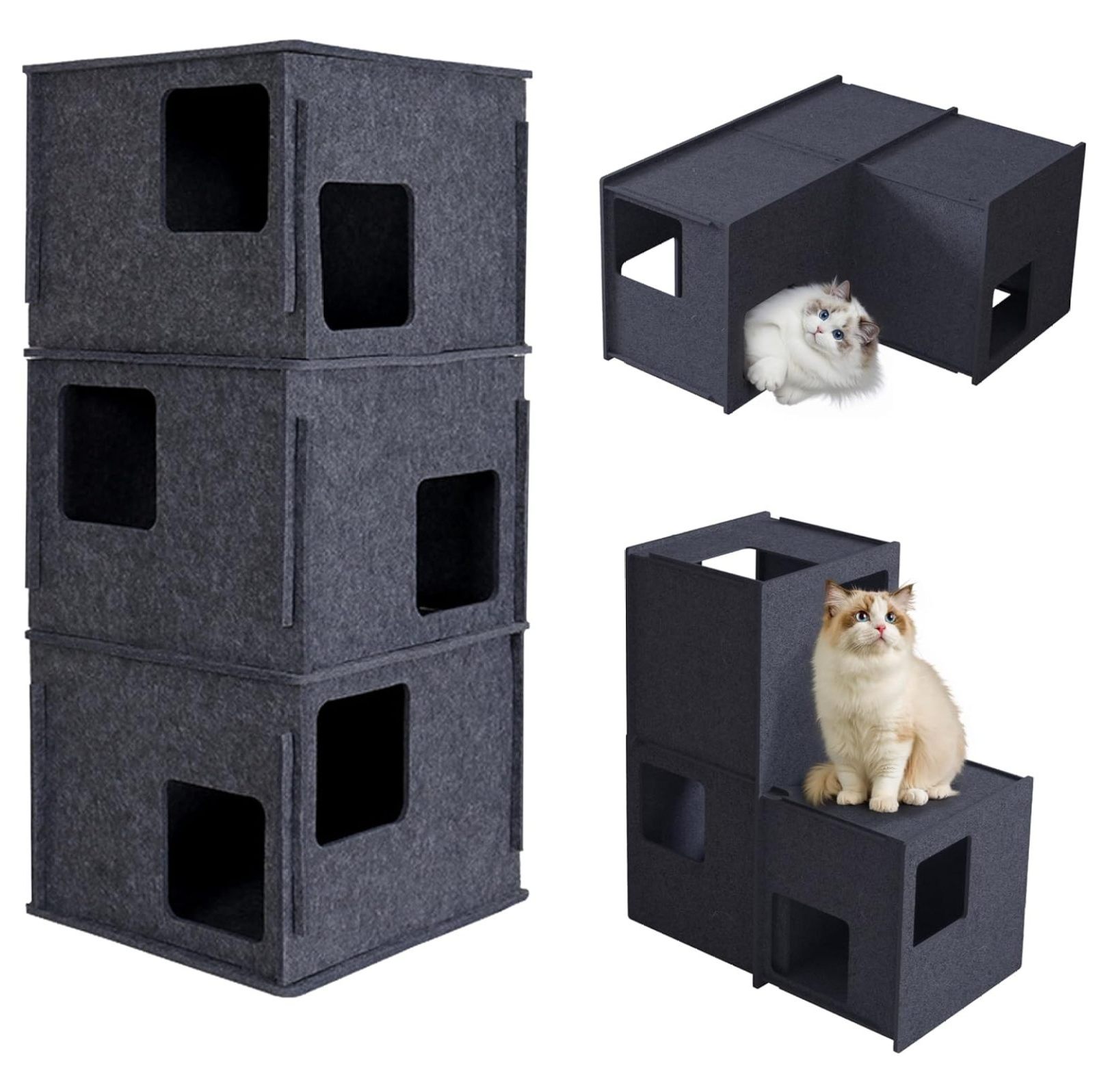 Hongwa Cat Houses for Indoor Cats 3Storey Felt Cardboard Cat House Cat