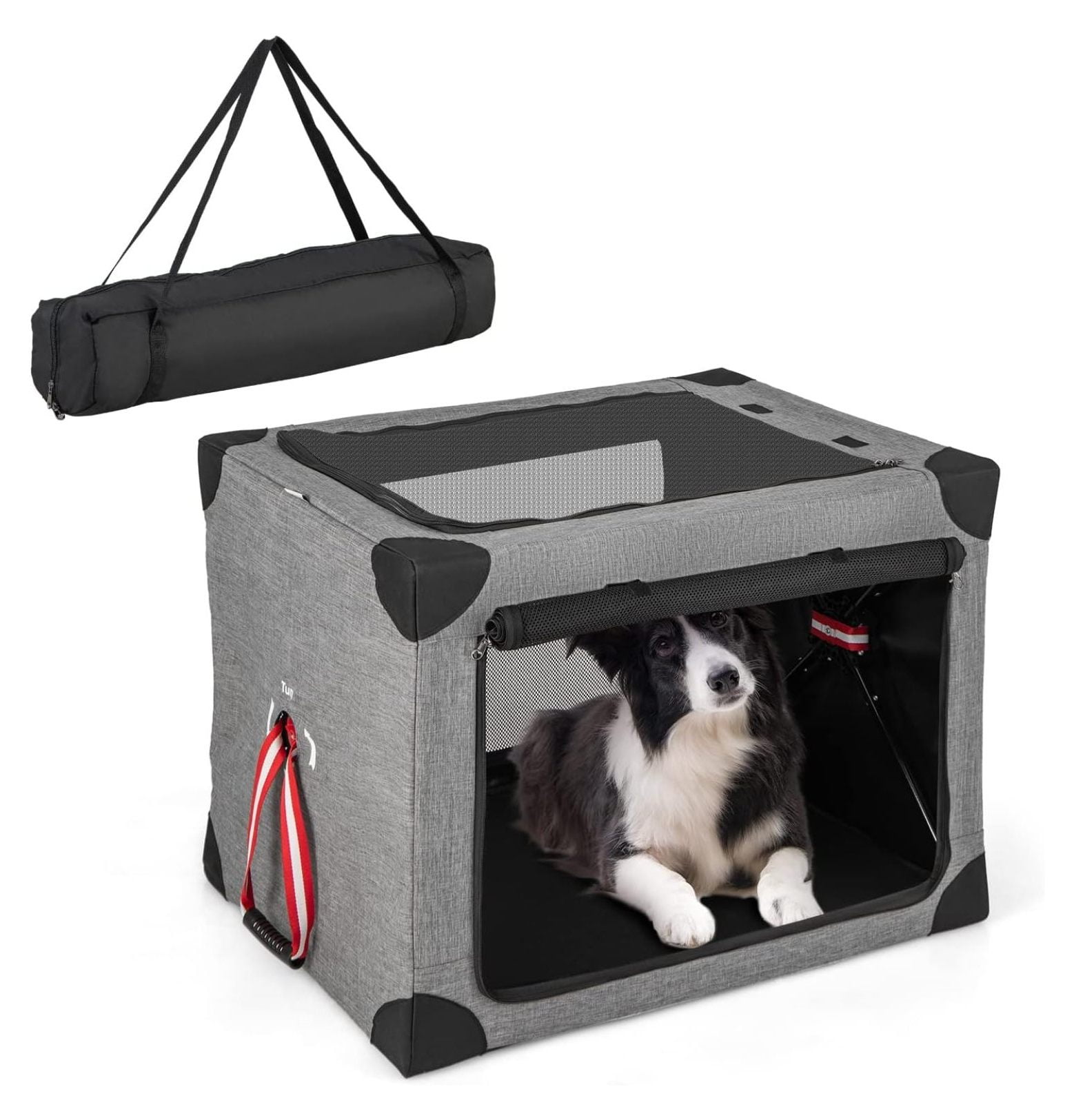 Hongwa Collapsible Soft Dog Crate, Portable Soft Sided Pet Travel Crate with Mat & Carrying Bag