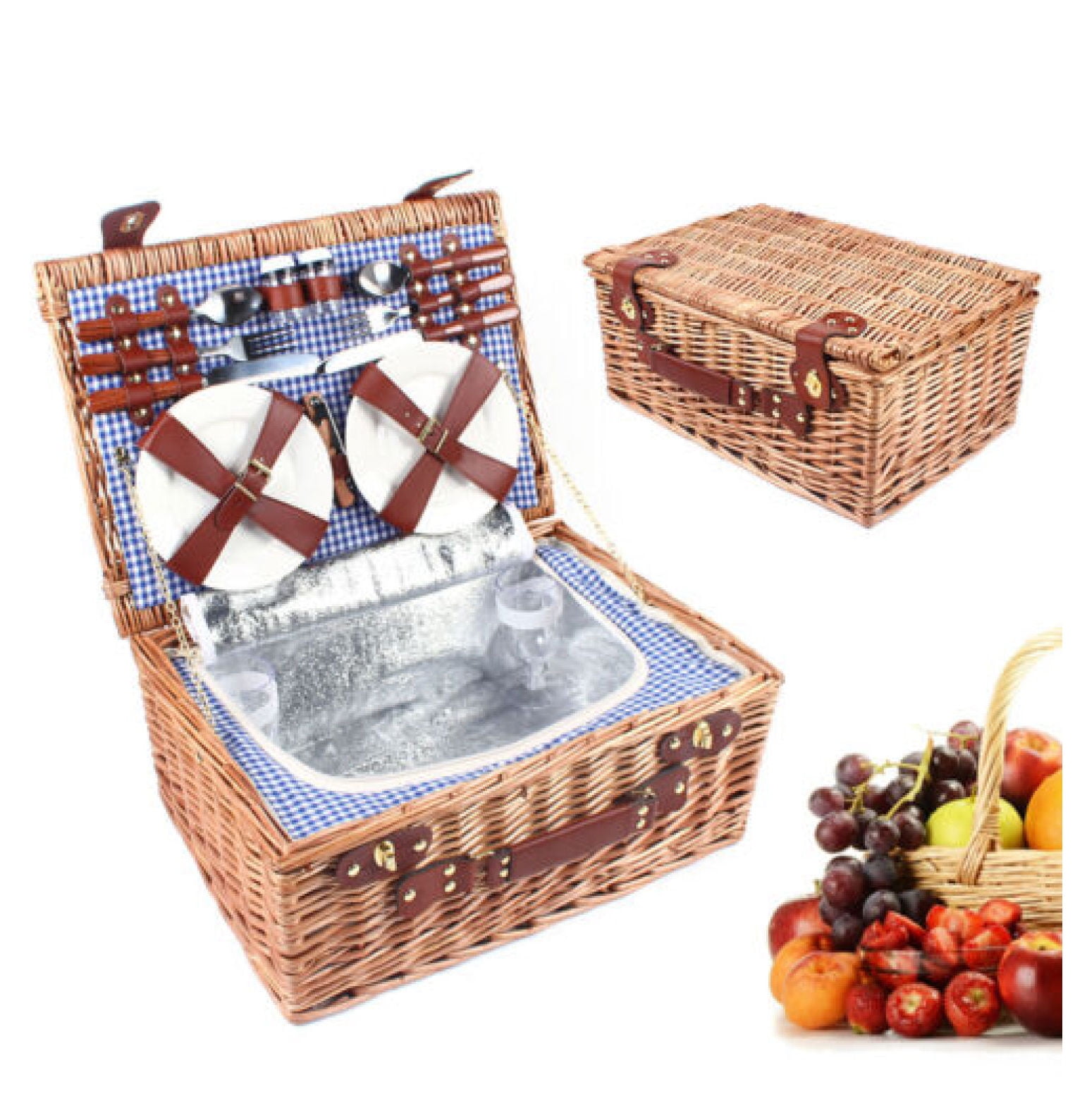 Hongwa Large Wicker Picnic Basket With Cups Flatware Set Utensils Basket For 4 Person - Walmart.com