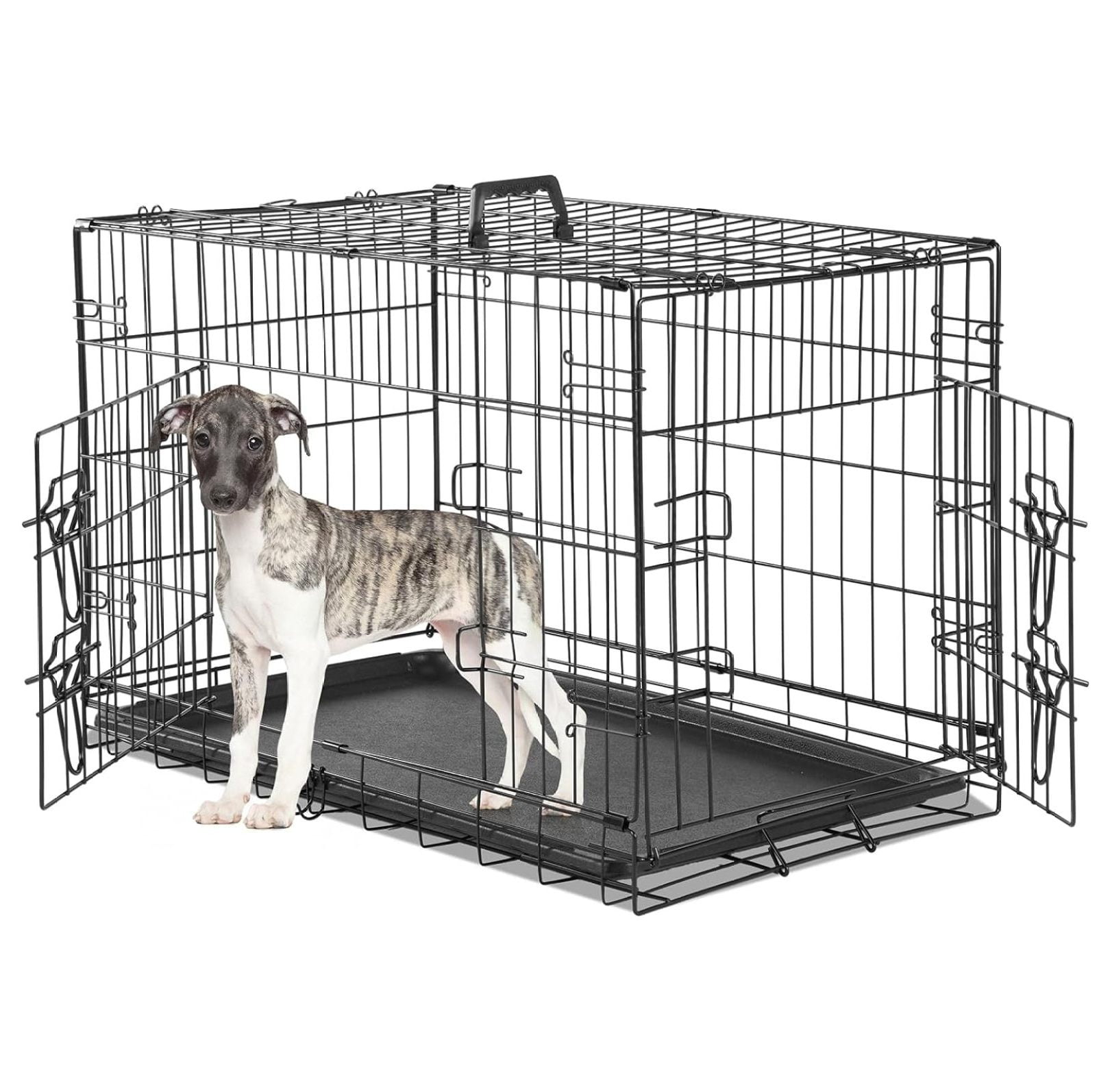 Hongwa Medium Dog Crate with Divider Panel, 30 Inch Double Door Folding